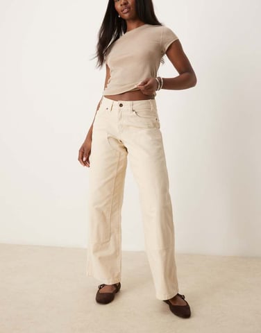 Dickies river ranch western double knee canvas trousers in off white