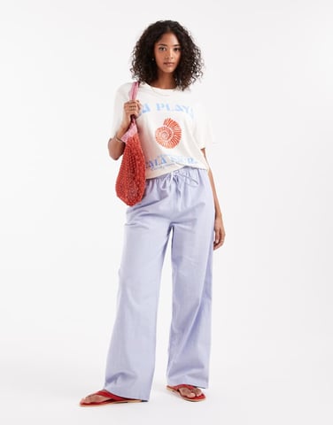 ASOS DESIGN linen look pull on trousers in blue