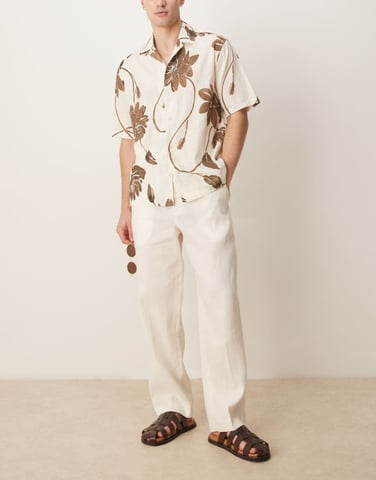 Selected 100% linen trousers in white