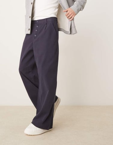 ASOS DESIGN horseshoe twill trousers with pleat in navy