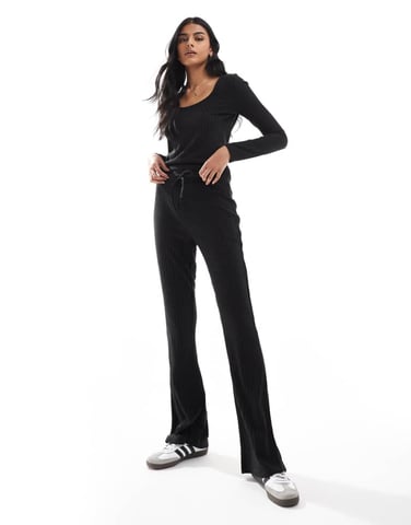 Vero Moda ribbat jersey flarebyxkoord i svart