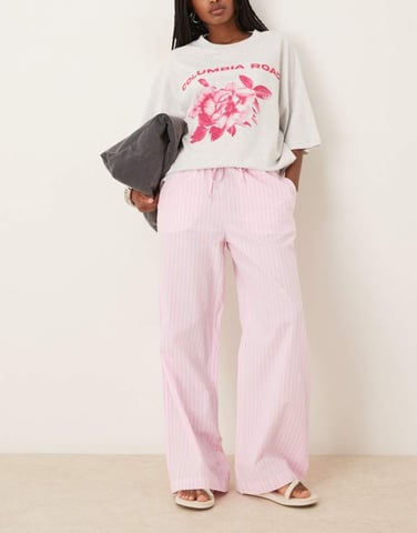 Gina Tricot cotton poplin relaxed fit trousers in pink stripe