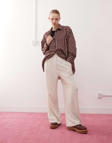 COLLUSION relaxed woven trouser with linen in stone - STONE
