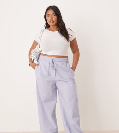 ASOS DESIGN Curve linen look pull on trousers in blue