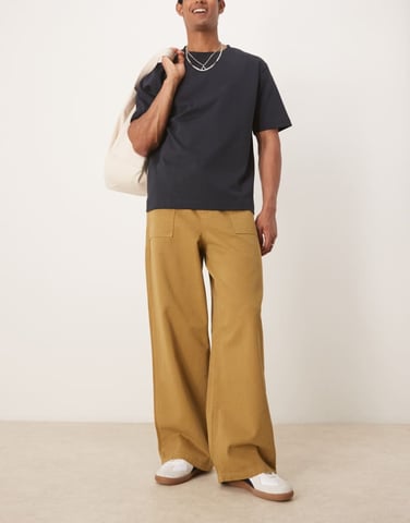 ASOS DESIGN lösa byxor i fatigue med sömmar i tan