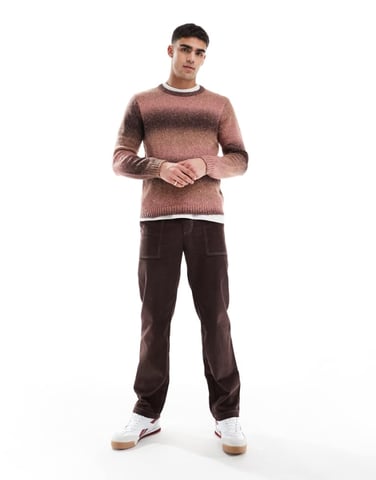 ASOS DESIGN straight leg cord trousers with contrast stitch in brown