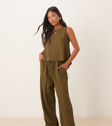 Nobody's Child Petite Shona straight leg trouser co-ord in green
