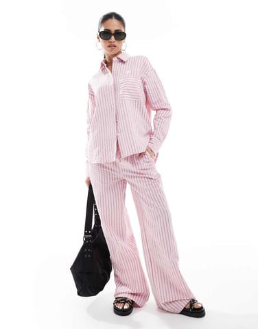 Threadbare drawstring straight leg trousers co-ord in pink stripe