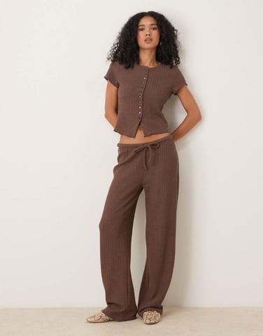 ASOS DESIGN koord virkad rak benbyxa med knytmidja i choklad