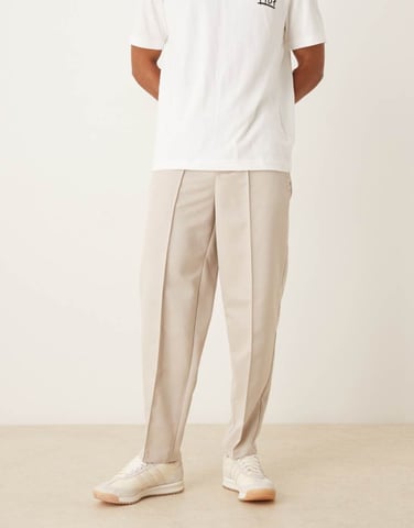 ASOS DESIGN straight leg trouser with elasticated waist band and pintucks in stone