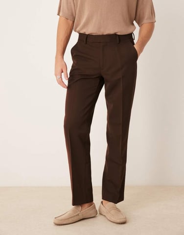 ASOS DESIGN smart straight leg trousers in brown