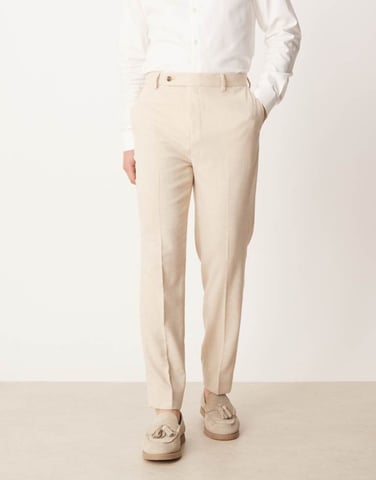 ASOS DESIGN smart tapered fit trousers with wool in light stone