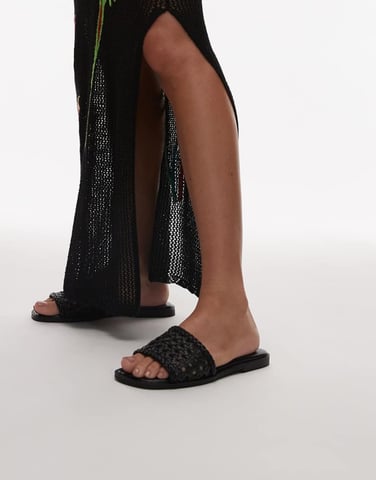 Topshop Jackie flat weave sandal in black