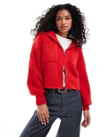 ASOS DESIGN zip-up kavaj med ficka och kragdetalj i röd