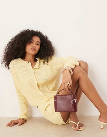 ASOS DESIGN neat fit knitted cardigan in yellow