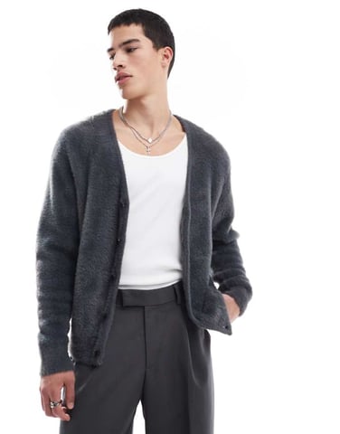 Jack & Jones överdimensionerad fluffig cardigan i mörkgrå