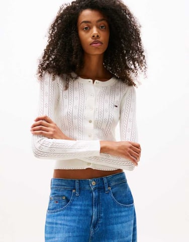 Tommy Jeans rundhalsad cardigan i ecru