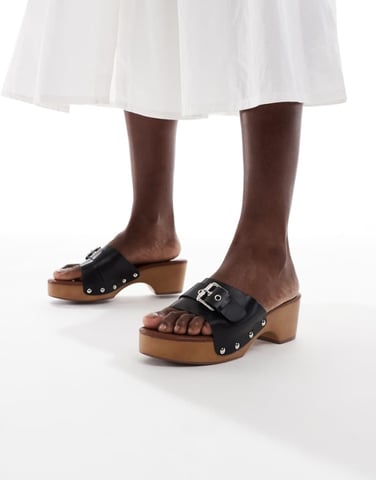 Glamorous clog sandals with buckle in black