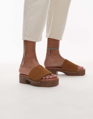 Topshop Hamilton suede clog with studs in beige
