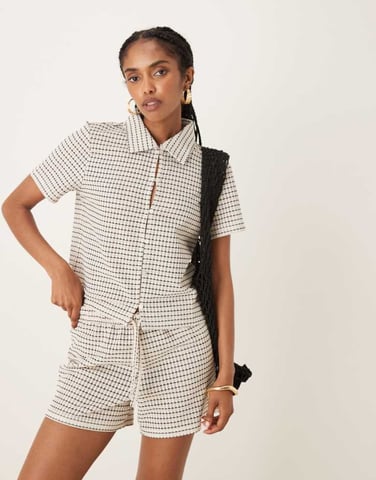 AWARE knitted relaxed shirt co-ord in monochrome