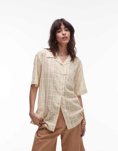 Topshop stripe resort shirt in yellow and green stripe
