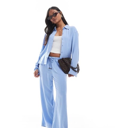 ONLY Petite linen mix shirt co-ord in light blue