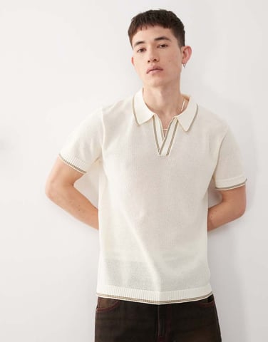 COLLUSION Knitted polo in beige