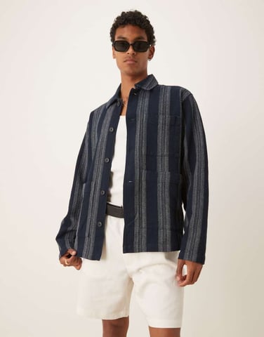 Vald 100% bomull våffel overshirt i marinrandig