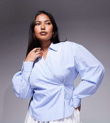 ASOS DESIGN Curve wrap shirt with cocoon sleeve in stripe