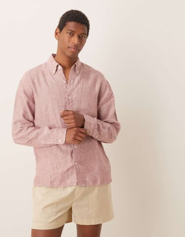Abercrombie & Fitch textured linen shirt in pink