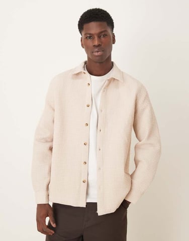 ASOS DESIGN relaxed textured shirt in neutral