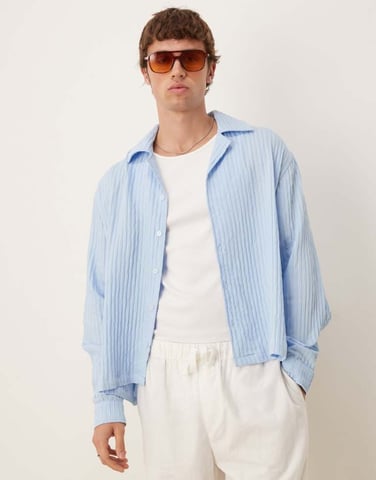 ASOS DESIGN långärmad transparent randig skjorta i ljusblå