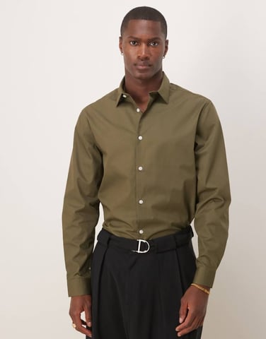 ASOS DESIGN formal easy iron poplin regular shirt in khaki