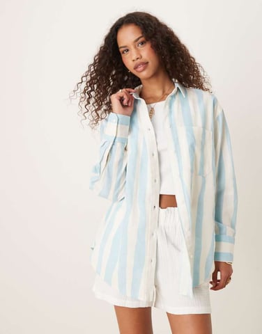 ASOS DESIGN linneblandning oversized skjorta i suddig rand