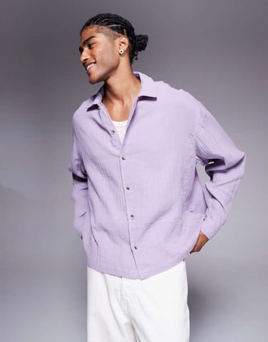 ASOS DESIGN boxy oversized shirt with back print in purple