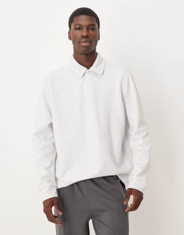 ASOS DESIGN smart scuba-style fabric polo shirt in oatmeal marl co-ord