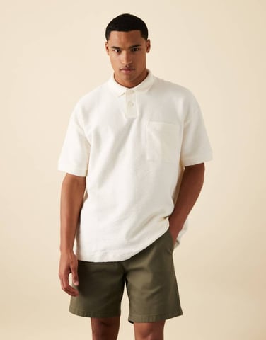ASOS DESIGN premium heavyweight oversized polo in cream texture