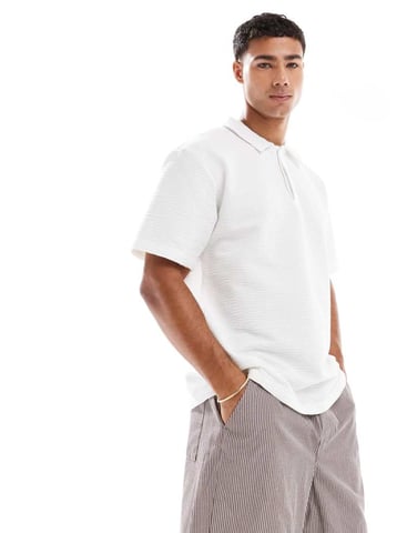 Jack & Jones textured oversize polo in white