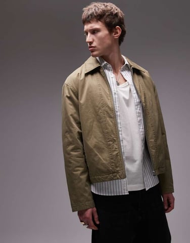 Topman twill Harrington jacket in khaki