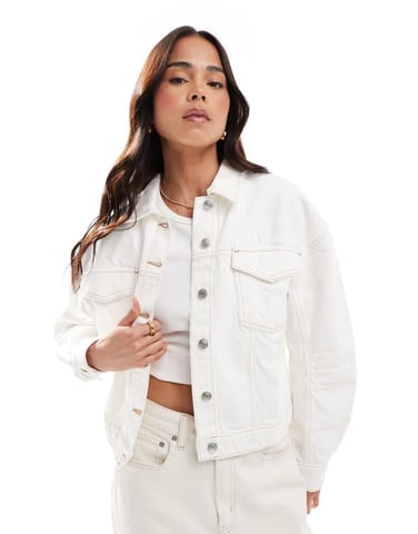 ASOS DESIGN ecru denim västjacka med kokongärmar