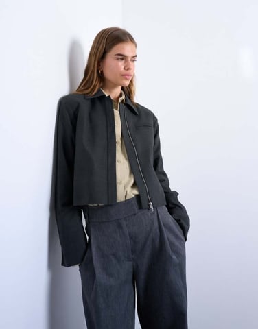 Topshop zip-up kort jacka i kolgrå