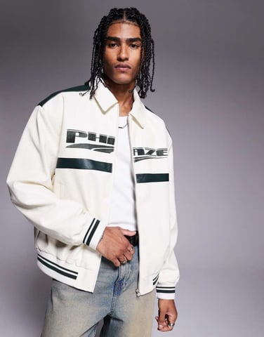 ASOS DESIGN oversized motocross jacka i fusk läder i ecru