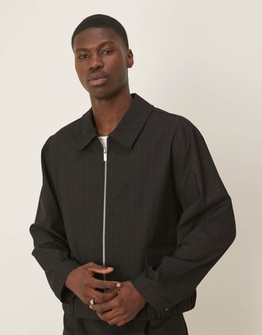 ASOS DESIGN smart co-ord blouson jacket in black pinstripe