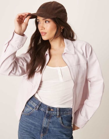 ASOS DESIGN twill top collar jacket in pastel pink