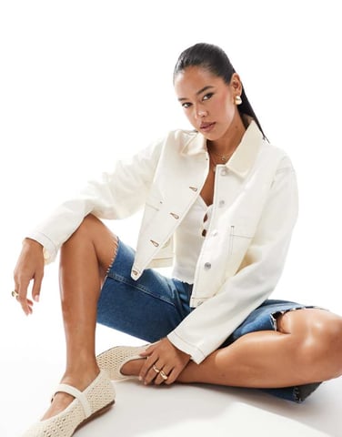 ASOS DESIGN crop denim barn jacket in ecru