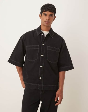 ASOS DESIGN co-ord denim shirt in black