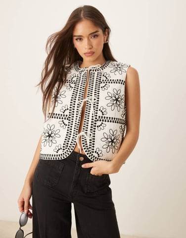 Nobody's Child Layla embroidered tie detail gilet in mono