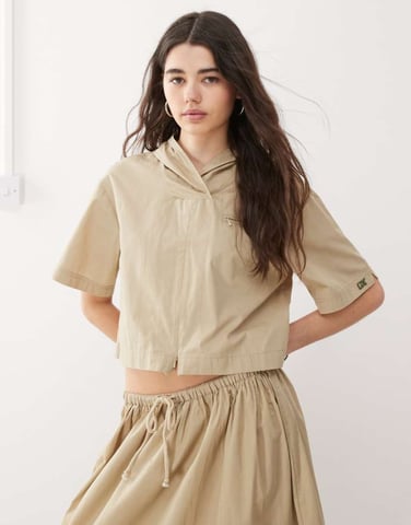 COLLUSION hooded zip shirt co-ord in stone