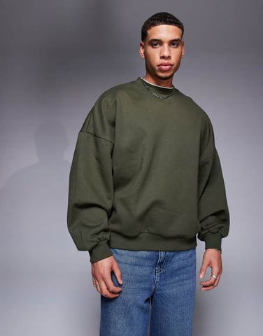 ASOS DESIGN premium tungvikts extrem oversized sweatshirt i 400gsm i mörkgrön - DGREEN