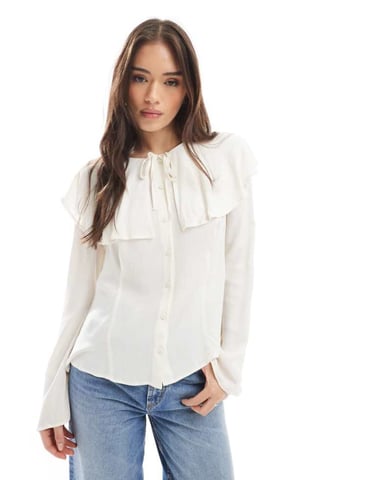 Miss Selfridge knytfront cape blus i elfenben